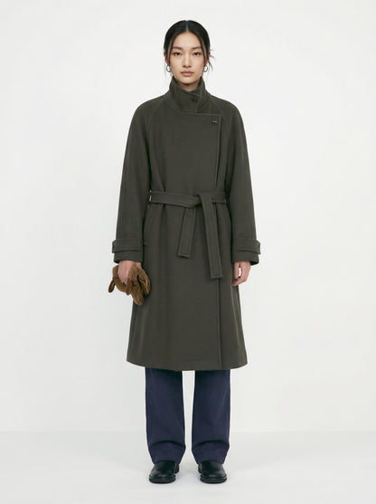 [Low Classic] Soft Wool Twill Wrap Coat (Khaki)