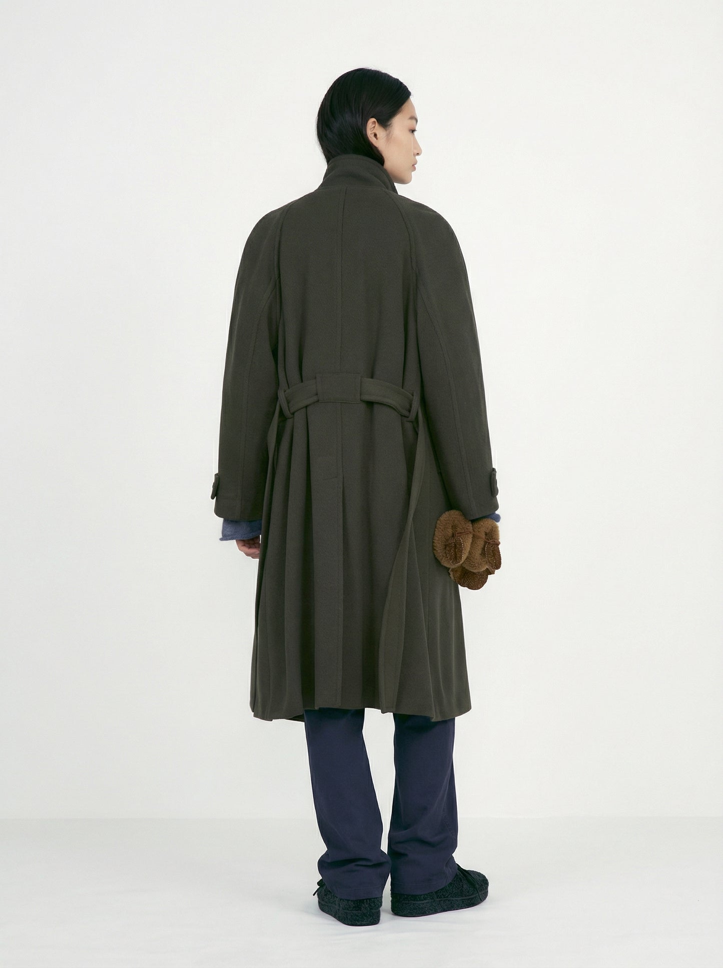 [Low Classic] Soft Wool Twill Wrap Coat (Khaki)
