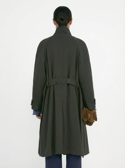 [Low Classic] Soft Wool Twill Wrap Coat (Khaki)