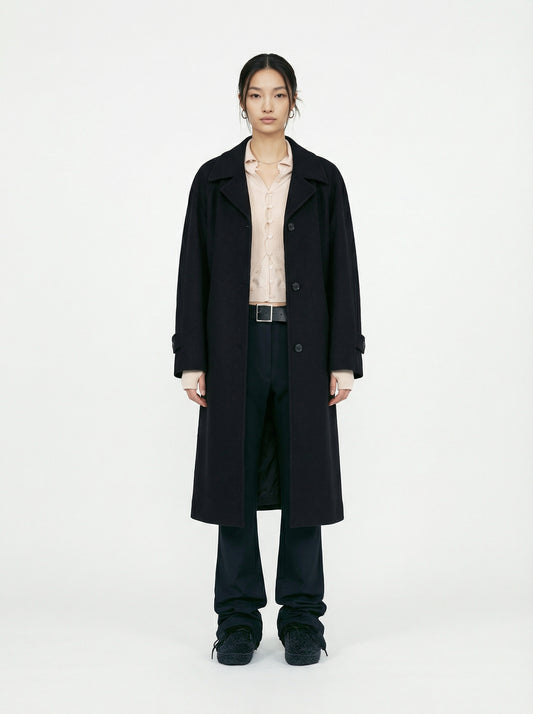 [Low Classic] Wool Raglan Sleeve Coat (Black)