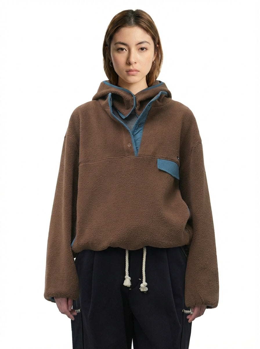 [General Idea] Soft High Neck Fleece Anorak (Brown)