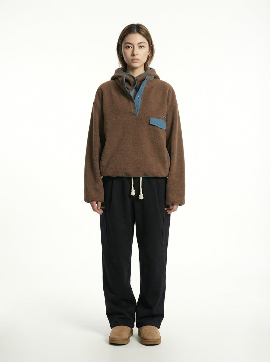 [General Idea] Soft High Neck Fleece Anorak (Brown)