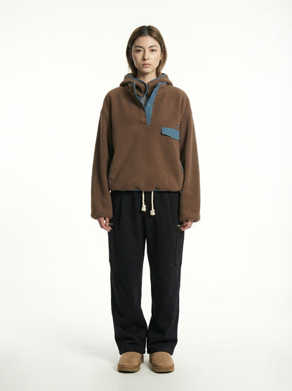 [General Idea] Soft High Neck Fleece Anorak (Brown)