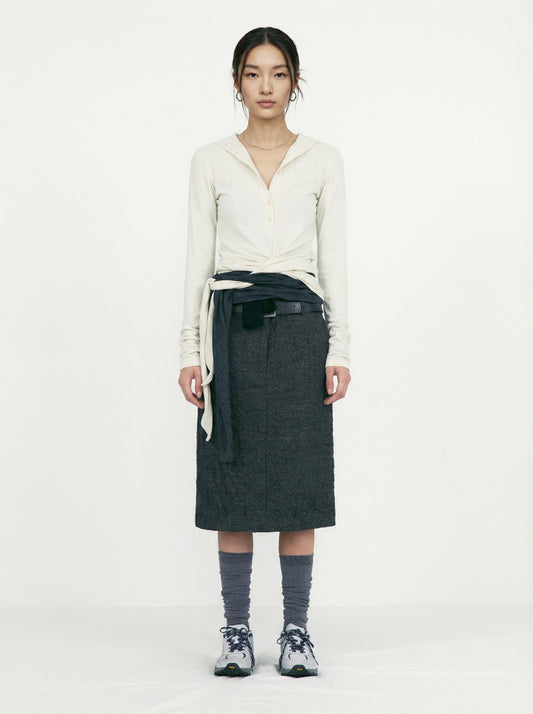 [Low Classic] Crumpled Wool H-Line Skirt (Tweed Check Grey)