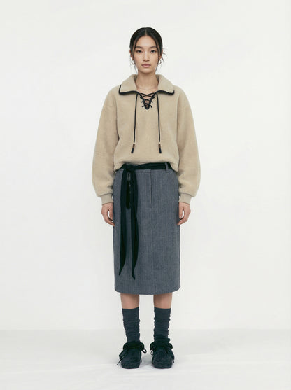 [Low Classic] Stripe Wool H-Line Skirts (Multi Striped Grey)