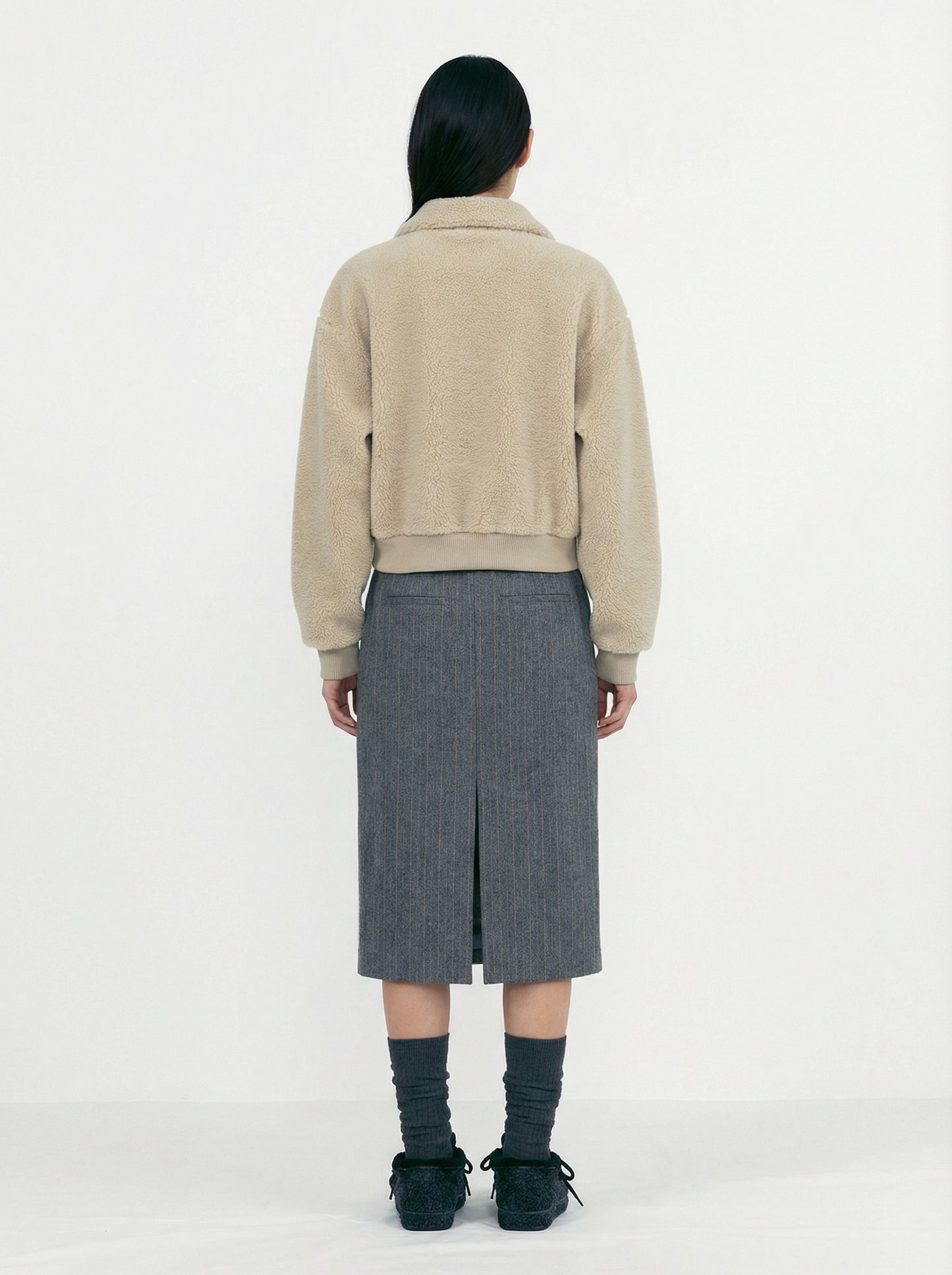 [Low Classic] Stripe Wool H-Line Skirts (Multi Striped Grey)