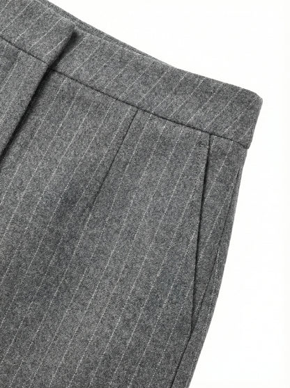 [Low Classic] Stripe Wool H-Line Skirts (Multi Striped Grey)