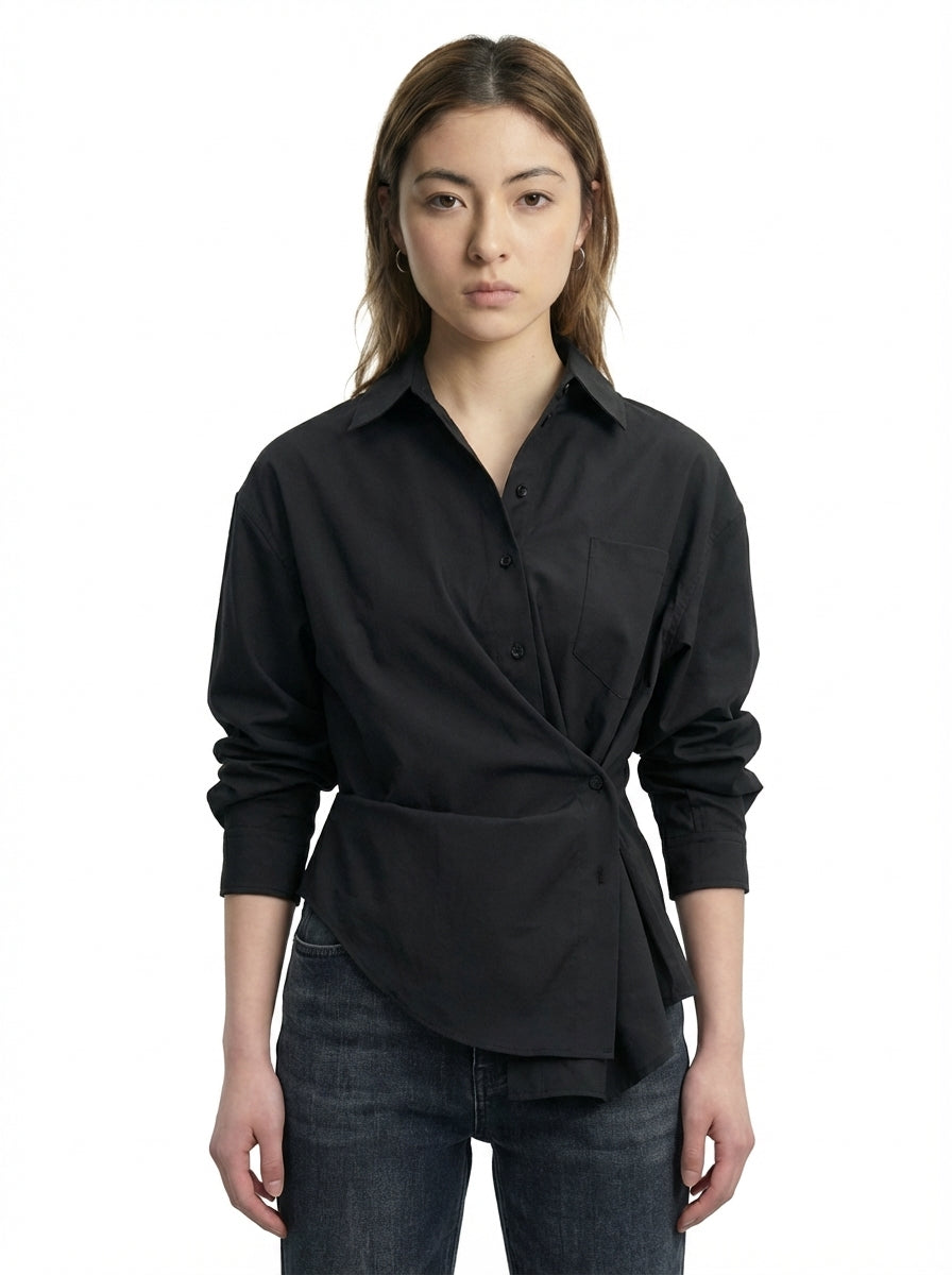 [General Idea] Wrinkle-Free Loose Fit Button Wrap Shirt (Black)