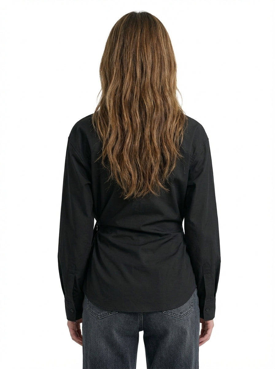 [General Idea] Wrinkle-Free Loose Fit Button Wrap Shirt (Black)