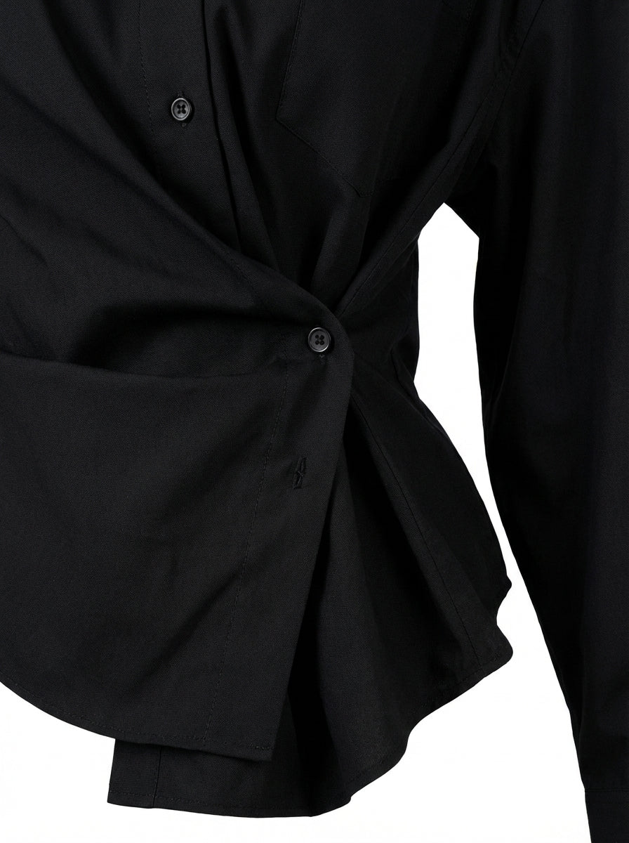 [General Idea] Wrinkle-Free Loose Fit Button Wrap Shirt (Black)