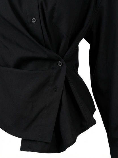[General Idea] Wrinkle-Free Loose Fit Button Wrap Shirt (Black)