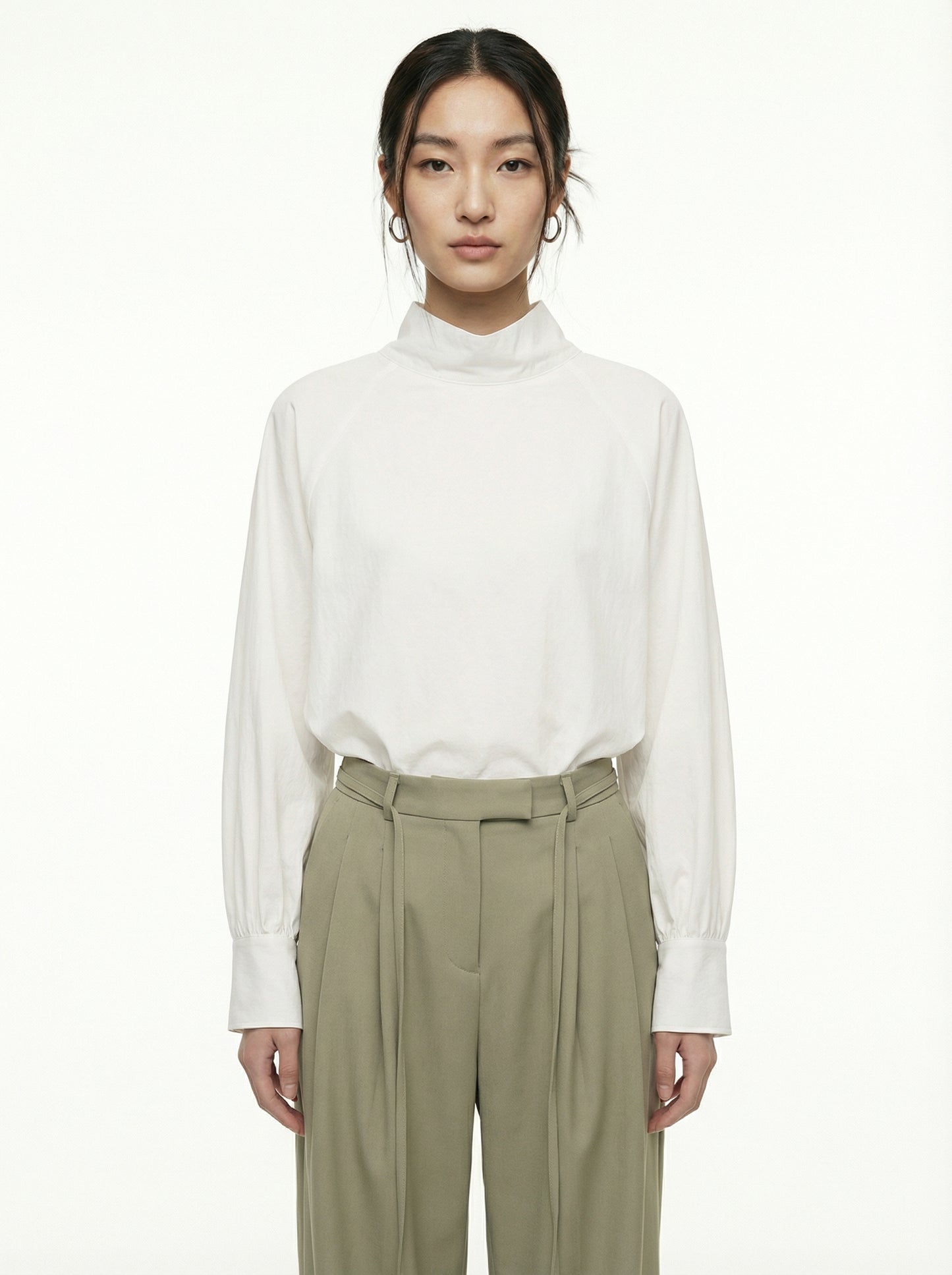 [General Idea] Two-way High Neck Blouse (Ivory)
