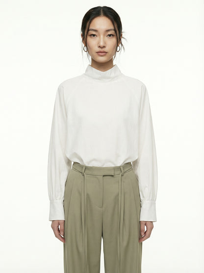 [General Idea] Two-way High Neck Blouse (Ivory)