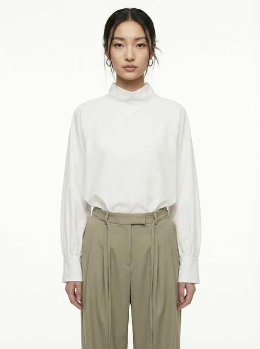 [General Idea] Two-way High Neck Blouse (Ivory)