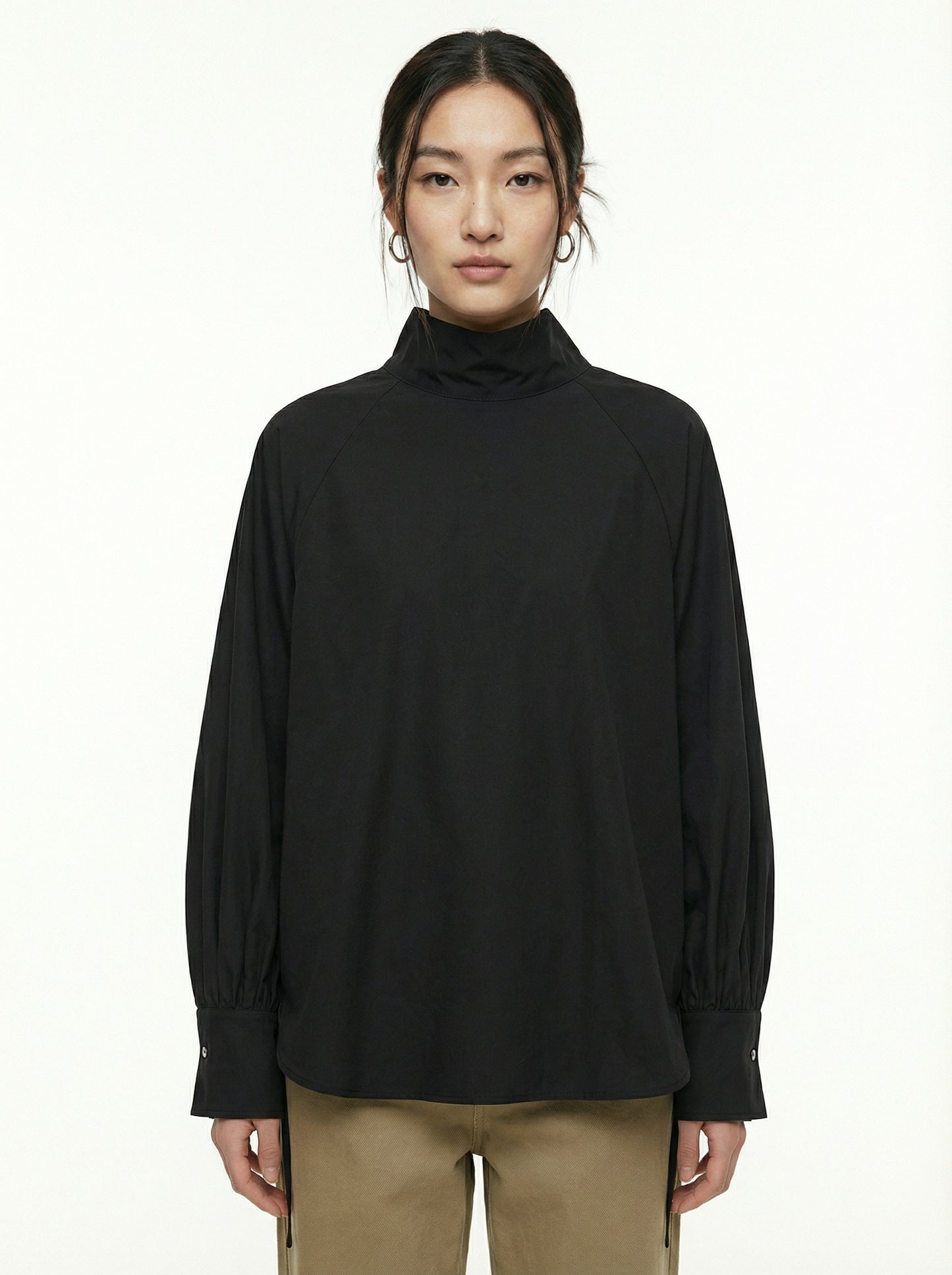 [General Idea] Two-way High Neck Blouse (Black)