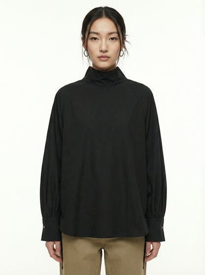 [General Idea] Two-way High Neck Blouse (Black)