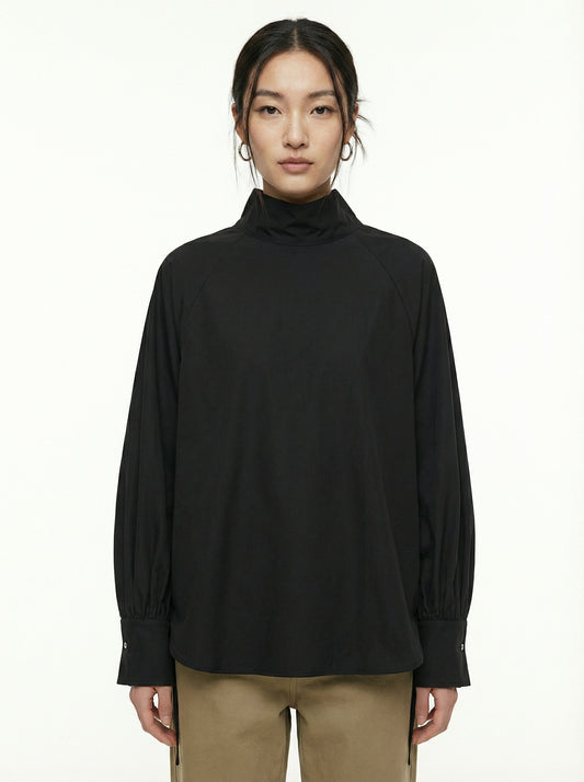 [General Idea] Two-way High Neck Blouse (Black)