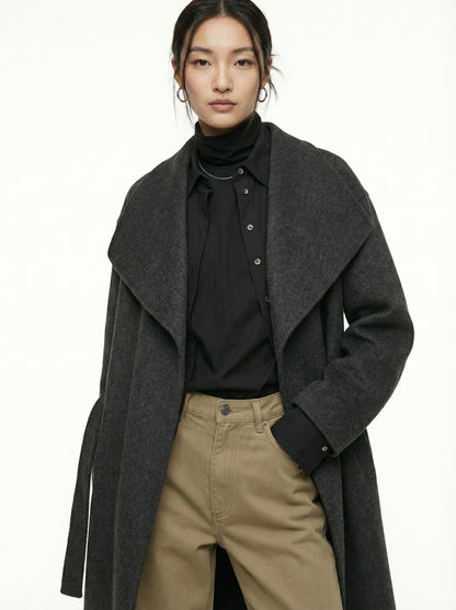 [General Idea] Handmade Shawl Collar Long Coat (Charcoal)