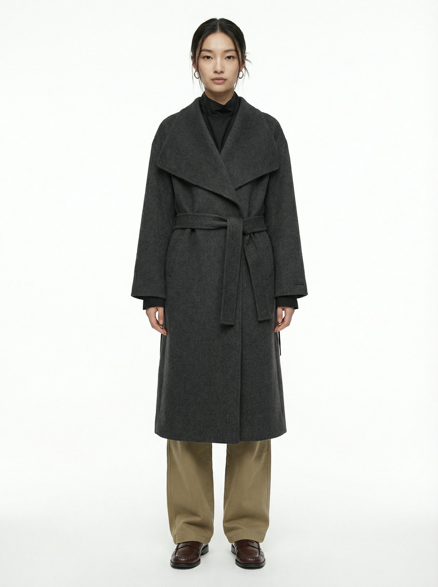 [General Idea] Handmade Shawl Collar Long Coat (Charcoal)