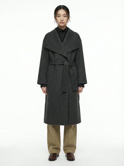 [General Idea] Handmade Shawl Collar Long Coat (Charcoal)