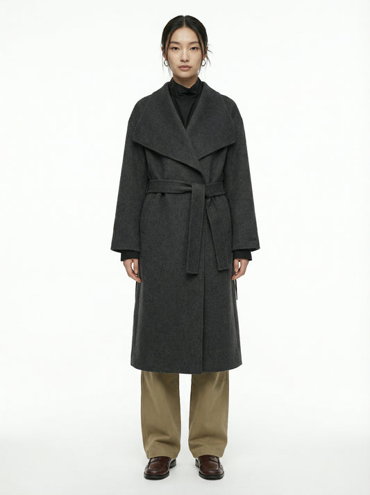 [General Idea] Handmade Shawl Collar Long Coat (Charcoal)