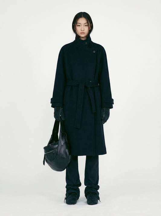[Low Classic] Soft Wool Twill Wrap Coat (Black)
