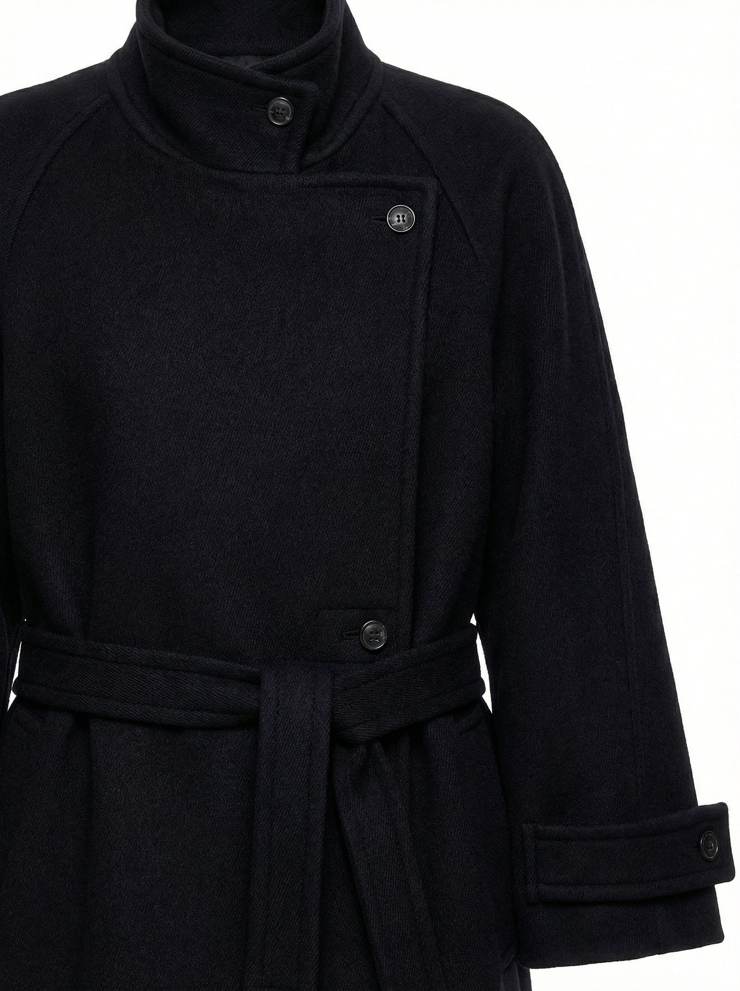 [Low Classic] Soft Wool Twill Wrap Coat (Black)