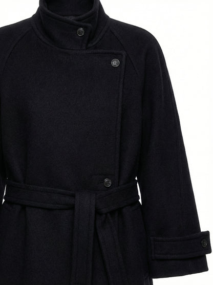 [Low Classic] Soft Wool Twill Wrap Coat (Black)