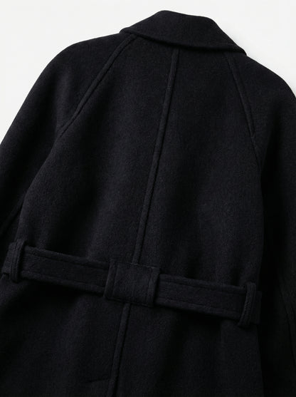 [Low Classic] Soft Wool Twill Wrap Coat (Black)