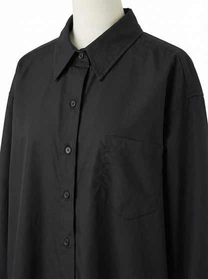 [General Idea] Wrinkle-Free Loose Fit Button Wrap Shirt (Black)